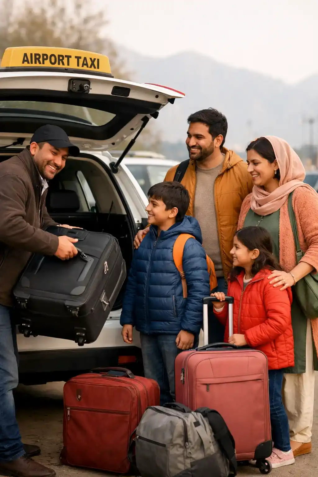 J&K Tourist Taxi at Srinagar Airport — Toyota Innova with Dal Lake backdrop